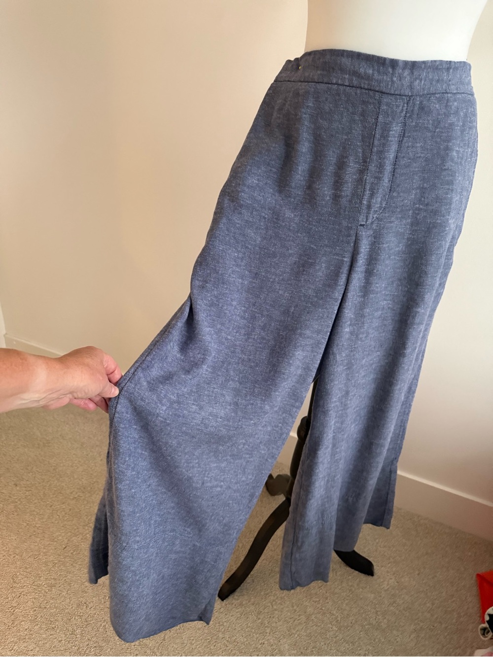 NWT Banana Republic Wide Leg Cropped Pants in Heathered Blue linen Blend - Picture 3 of 11